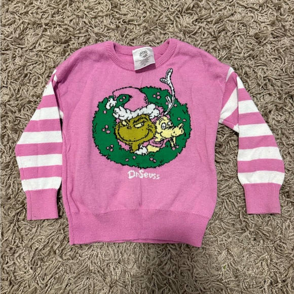 Dr. Seuss Grinch Pink and White Striped Sweater Toddler Girl 2T - Picture 1 of 4